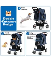 Sugift Folding Pet Stroller with Storage Basket and Adjustable Canopy