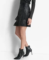 Dkny Women's Tiered-Fringe-Trim Faux-Leather Mini Skirt