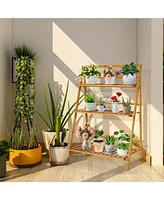 Sugift 3-Tier Bamboo Foldable Plant Stand with Display Shelf Rack