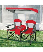 Portable Folding Camping Canopy Chairs with Cup Holder for Two