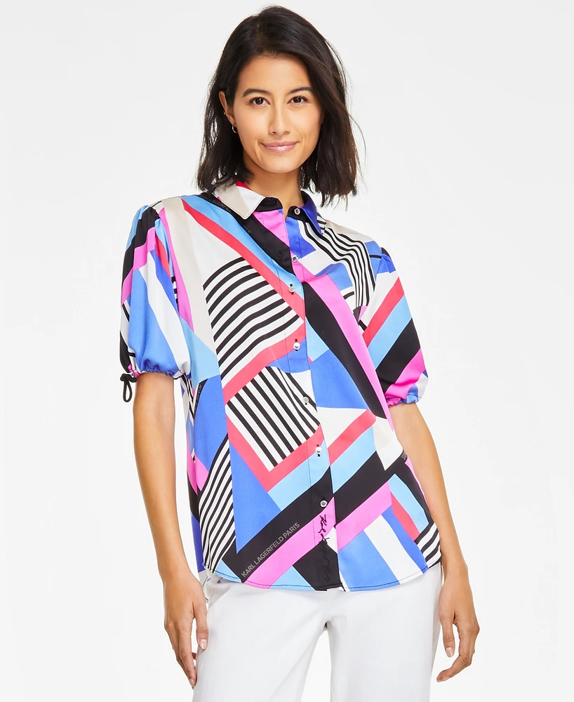 Karl Lagerfeld Paris Women's Printed Bungee-Sleeve Top, Regular & Petite