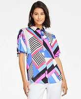 Karl Lagerfeld Paris Women's Printed Bungee-Sleeve Top, Regular & Petite