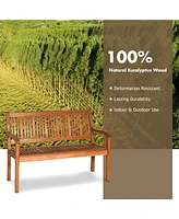 Two Person Solid Wood Garden Bench with Curved Backrest and Wide Armrest