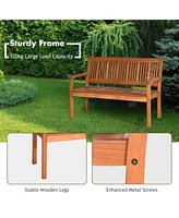 Two Person Solid Wood Garden Bench with Curved Backrest and Wide Armrest