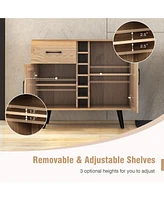 2-Door Buffet Sideboard with 6-Bottle Wine Rack Drawer