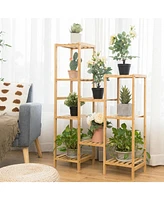 Sugift 9-Tier Bamboo Plant Stand for Living Room Balcony Garden