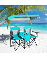 Sugift Turquoise Portable Folding Camping Canopy Chairs with Cup Holder