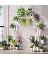 Tribesigns 6-Tier Tall Indoor Plant Stand Pack of 2, Metal Curved Display Shelf with 2 Hanging Hooks, Multi