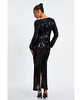 Quiz Women's Sequin Tie Front Maxi Dress