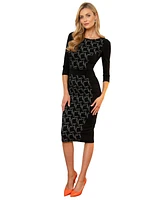 Hotsquash London Women's Bodycon Ponte Dress with 3/4 Sleeves