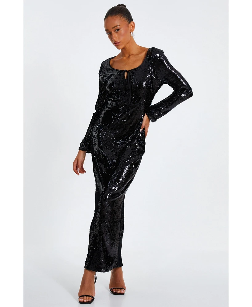 Quiz Women's Sequin Tie Front Maxi Dress