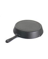 MegaChef Pre-Seasoned 9 Piece Cast Iron Skillet Set with Lids and Red Silicone Holder