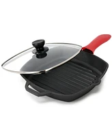 MegaChef 10.4 Inch Pre-Seasoned Cast Iron Griddle with Tempered Glass Lid