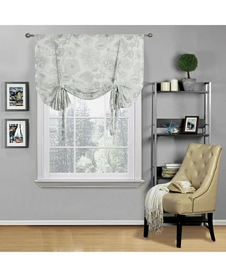 GoodGram Kate Aurora Shabby Chic Floral Jacobean Sheer Single Tie Up Window Curtain Shade, 42in. W x 63in. L, Gray