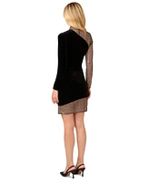 Adrianna Women's Asymmetric Velvet and Mesh Sheath Dress