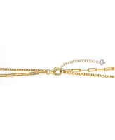 Genevive Sterling Silver 14K Yellow Gold Plated Genuine Freshwater Pearl Lobster Claw Layered Necklace