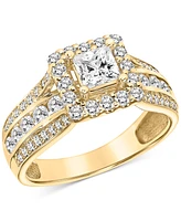 Diamond Princess Halo Triple Row Engagement Ring (1-1/2 ct. t.w.) in 14k Gold