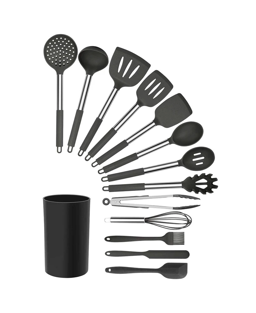 Megachef Gray Silicone and Stainless Steel Cooking Utensils, Set of 14