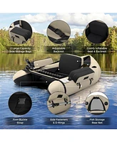 Sugift Inflatable Fishing Float Tube with Pump Storage Pockets and Fish Ruler-Beige