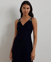 Lauren Ralph Women's Beaded Velvet Sleeveless Cocktail Dress