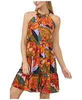 CeCe Women's Tropical Tie-Back Halter Tiered Mini Dress