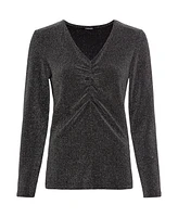 Olsen Women's Long Sleeve Silver Lurex V-Neck T-Shirt