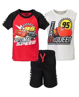 Disney Toddler Boys Lion King Toy Story Mickey Mouse Cars T-Shirt Tank Top and French Terry Shorts 3 Piece Outfit Set to