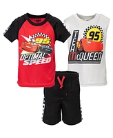 Disney Toddler Boys Lion King Toy Story Mickey Mouse Cars T-Shirt Tank Top and French Terry Shorts 3 Piece Outfit Set to