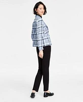 Jones New York Womens Faux Double Breasted Jacket Long Sleeve Mock Neck Top Pull On High Double Wide Waistband Straight Leg Pants