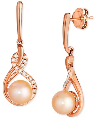 Le Vian Pink Freshwater Pearl (7mm) & Nude Diamond (1/5 ct. t.w.) Twist Drop Earrings in 14k Rose Gold