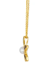 Le Vian Ombre Freshwater Pearl (5mm) & Chocolate Ombre Diamond (1/3 ct. t.w.) Starfish Adjustable 19" Pendant Necklace in 14k Gold