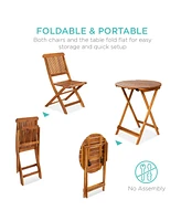 Best Choice Products 3-Piece Acacia Wood Bistro Set, Folding Patio Furniture w/ 2 Chairs, Table, Teak Finish - Natural