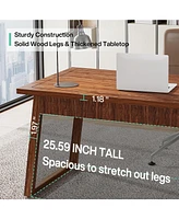 Tribesigns Home Office Executive Desk: 55 Inches Solid Wood Computer Desk with Drawer, Mid-Century Modern Study Writing Table, Rustic Pc Laptop Desk W