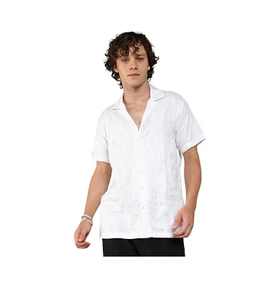 Men's Chalk White Embroidered Heathered Shirt