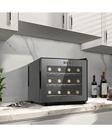 Jinjunye Wine Cooler Refrigerator, Upgrade 12 Bottle Wine Fridge Small Dual Chip, Countertop Wine Cooler Temperature Control, 46-66°F, Mini Frees