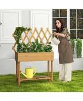 Skonyon Wooden Rolling Raised Garden Bed with Trellis and Storage Shelf