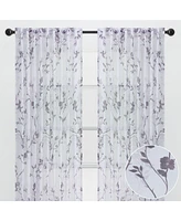 Chanasya Premium 2-Panel Floral Textured Sheer Curtain Panels - 3-in-1 Back Tab, Rod Pocket