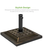 Best Choice Products 26lb Heavy-Duty Steel Square Patio Umbrella Base Stand w/ Decorative Basketweave Pattern - Bronze