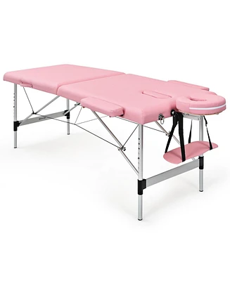 Givimo 84 Inch L Portable Adjustable Massage Bed with Carry Case for Facial Salon Spa -Pink