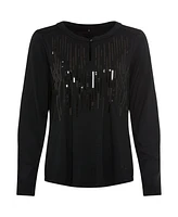 Olsen Women's Cotton Blend Long Sleeve Sequin T-Shirt