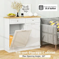Costway Wooden Kitchen Trash Cabinet Tilt Out Bin Holder with Drawer & Storage Shelf