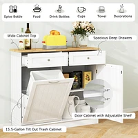 Costway Wooden Kitchen Trash Cabinet Tilt Out Bin Holder with Drawer & Storage Shelf