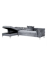 Inspired Home Olivia Velvet Button Tufted Left Facing Chaise Sectional Sofa