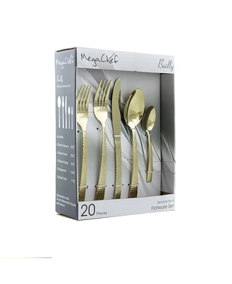 Megachef Baily 20 Piece Flatware Utensil Set, Stainless Steel Silverware Metal Service for 4 in Light Gold