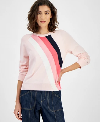 Tommy Hilfiger Women's Diagonal Stripe Crewneck Sweater