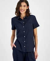 Tommy Hilfiger Women's Button-Front Short-Sleeve Camp Shirt