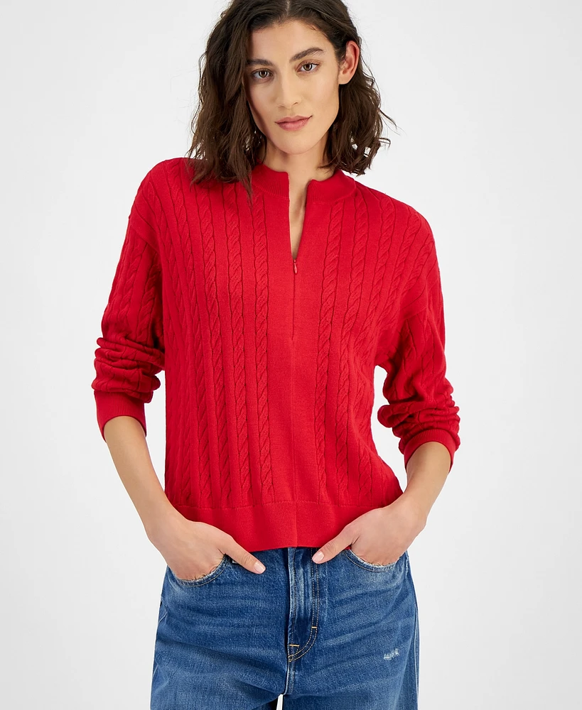 Tommy Hilfiger Women's Cable-Knit Quarter-Zip Sweater