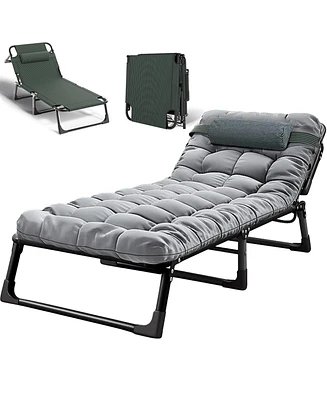 Sugift 4-Position Adjustable Folding Bed, Lounge Chair & Camping Cot with Pillow and Thick Mattress