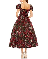 Mac Duggal Women's Floral Brocade Cap Sleeve A Line Dress