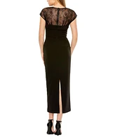 Mac Duggal Women's Sheer Lace Top Crepe Midi Dress